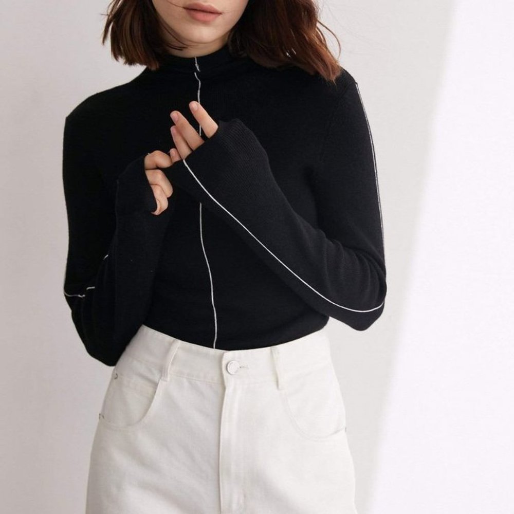 *NWT* J.ING Black Premium Wool Contrast Trim Sweater M/L